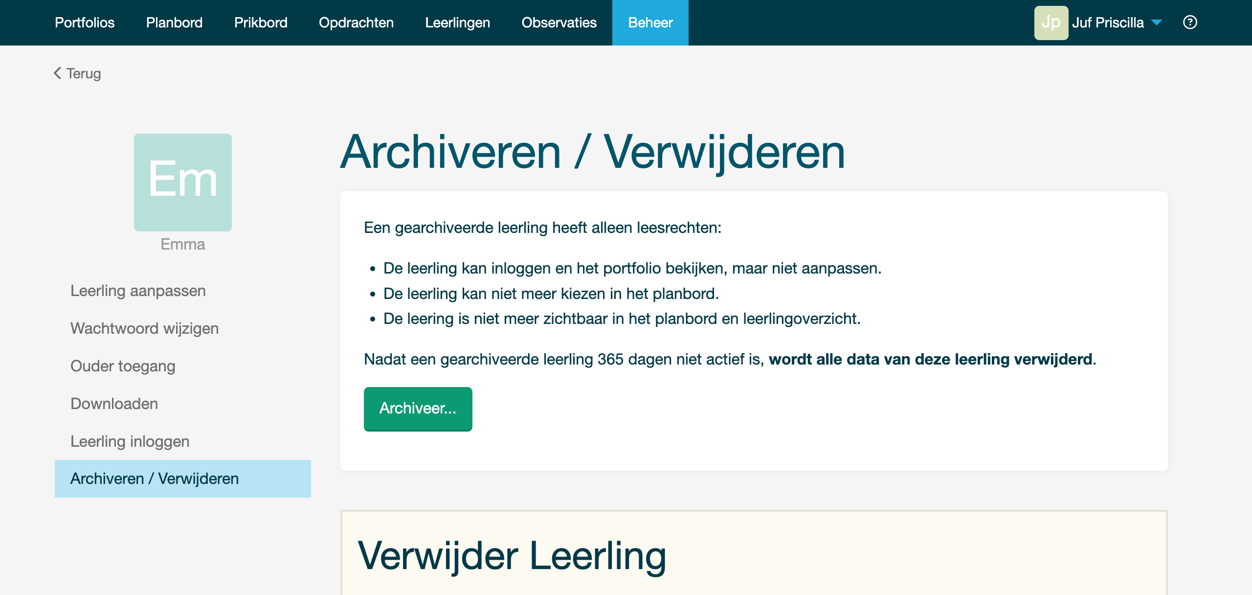 Leerlingen archiveren